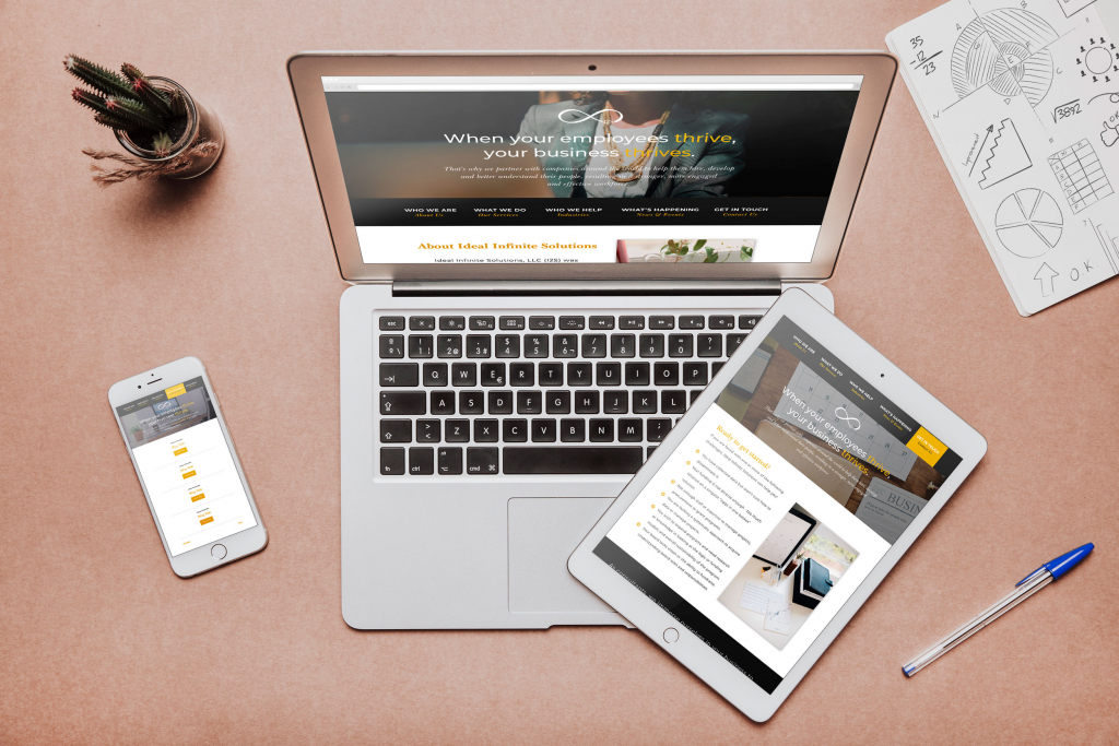 Ideal Infinite Solutions Site Design - Homepage on Macbook, iPad, and iPhone
